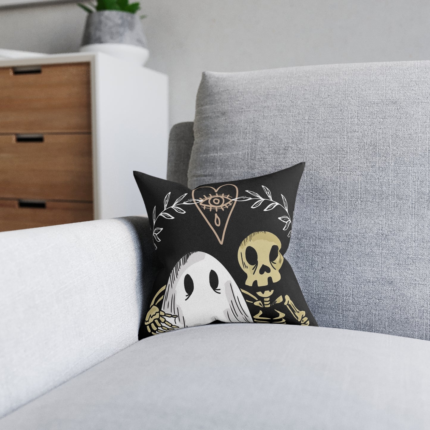 Ghost and Skeleton Square Pillow 12 x 12 inch - ihadotherplans