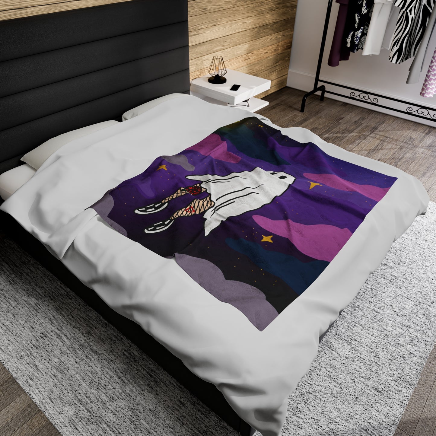 Velveteen Plush Ghost and Clouds Blanket 50 x 60 inches - ihadotherplans
