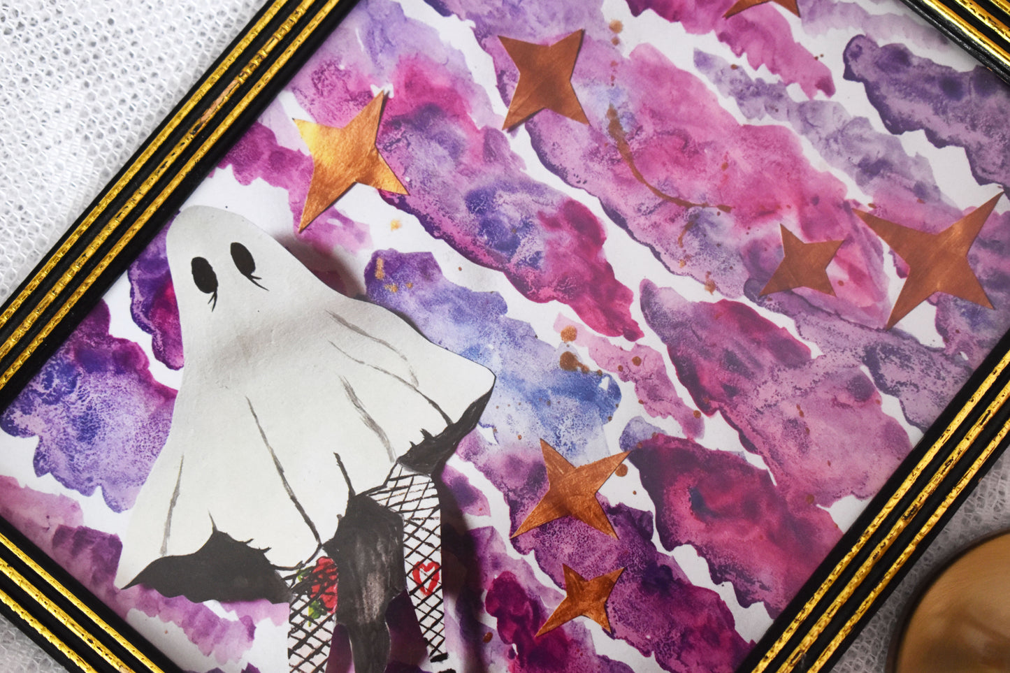 Spooky/Mystical Ghost & Clouds Mixed Media Heavyweight Art Print, A5 “Forever Falling” -ihadotherplans
