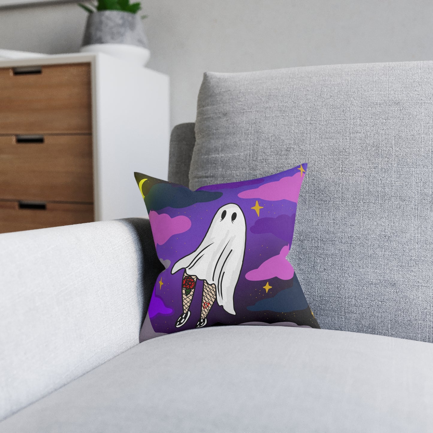 Ghost and Clouds Square Pillow 12 x 12 inch - ihadotherplans
