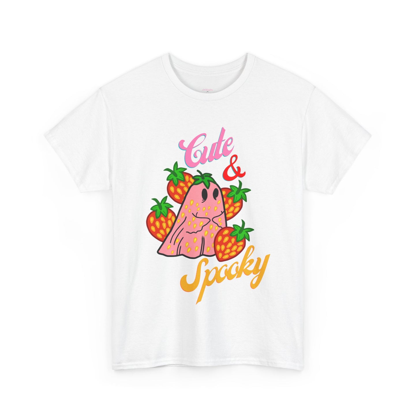 Unisex Heavy Cotton Strawberry Cute And Spooky Ghost Tee -ihadotherplans