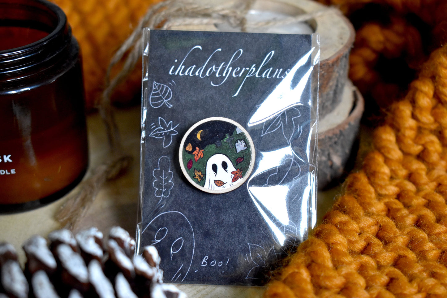 Ghost in Graveyard Wooden Pin - ihadotherplans