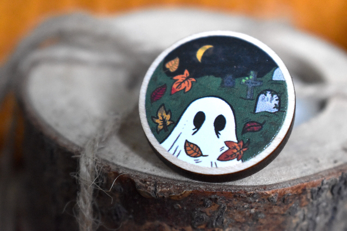 Ghost in Graveyard Wooden Pin - ihadotherplans