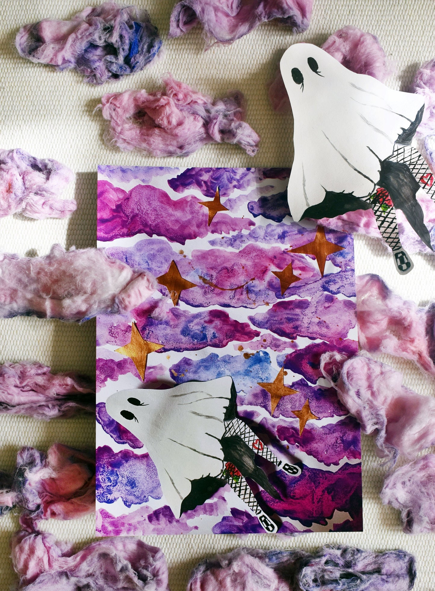 Spooky/Mystical Ghost & Clouds Mixed Media Heavyweight Art Print, A5 “Forever Falling” -ihadotherplans
