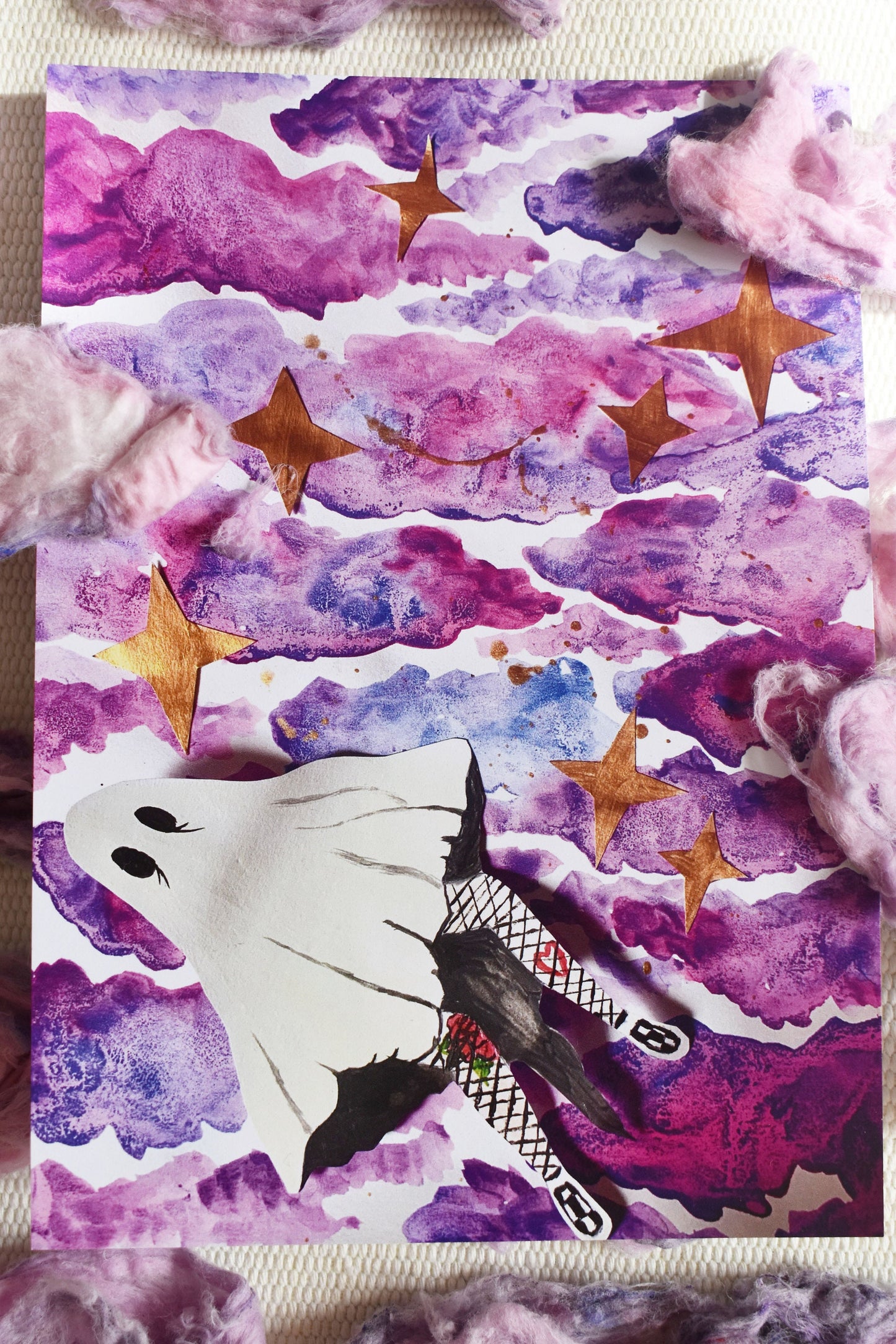 Spooky/Mystical Ghost & Clouds Mixed Media Heavyweight Art Print, A5 “Forever Falling” -ihadotherplans
