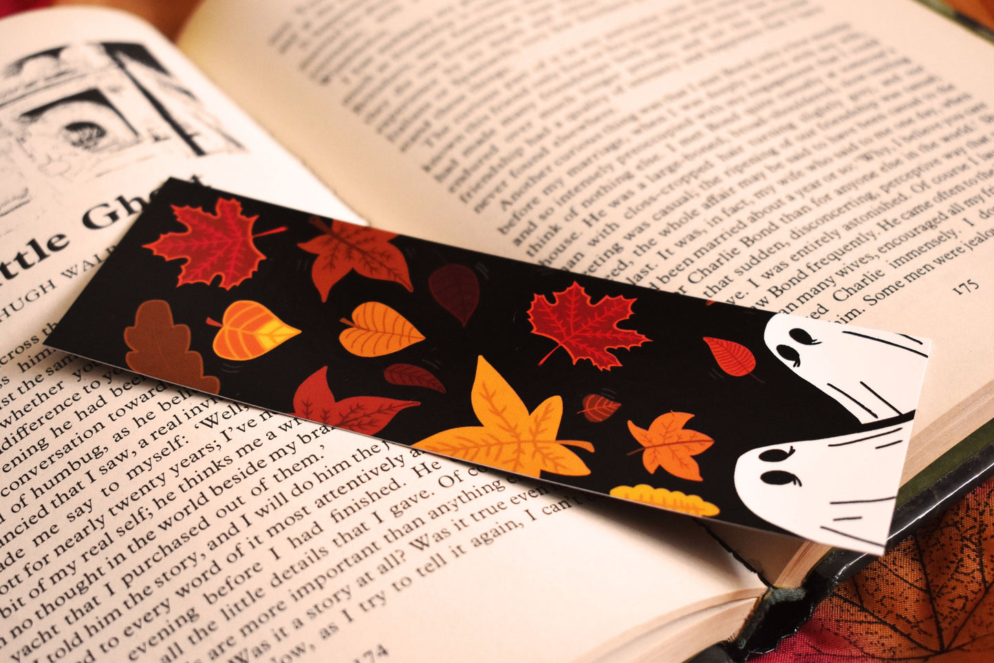 Cosy Autumn Leaves Ghost Bookmark -ihadotherplans