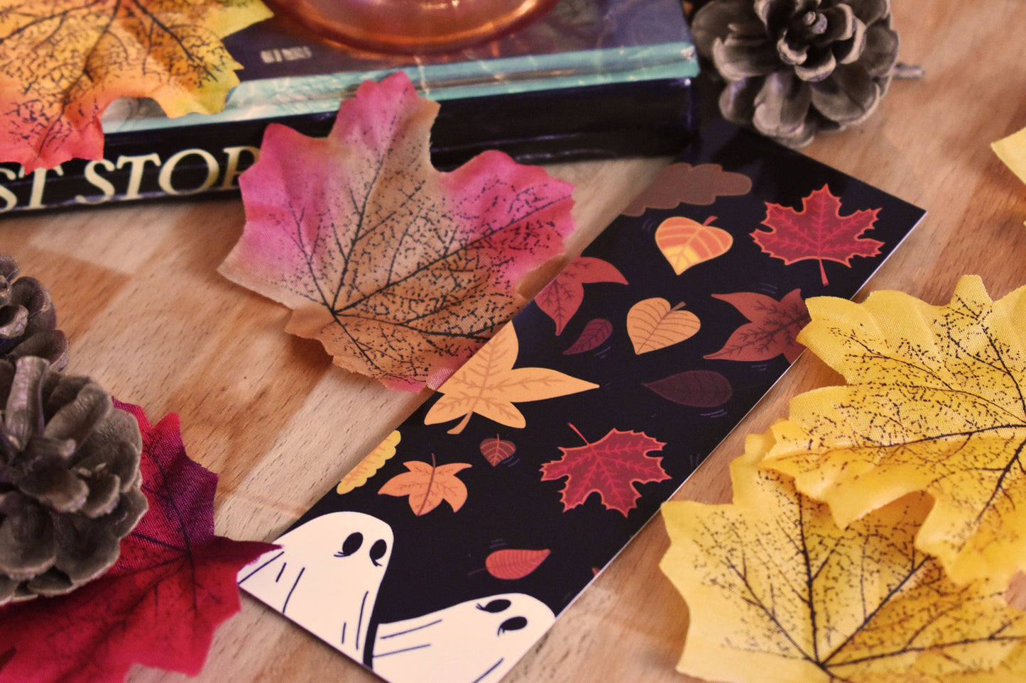 Cosy Autumn Leaves Ghost Bookmark -ihadotherplans