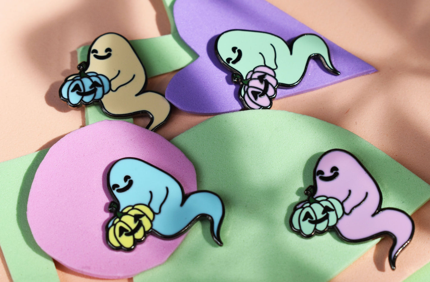 Pastel Ghost with Pumpkin (Happy Weirdos) Hard Enamel Pin, Ltd Ed - Pale Blue -ihadotherplans