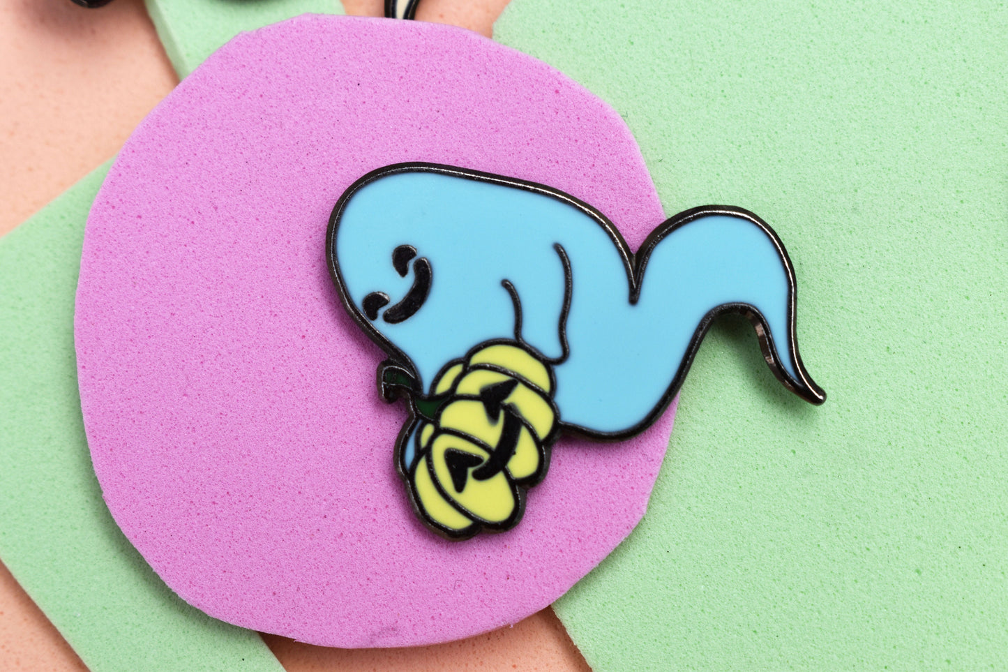 Pastel Ghost with Pumpkin (Happy Weirdos) Hard Enamel Pin, Ltd Ed - Pale Blue -ihadotherplans