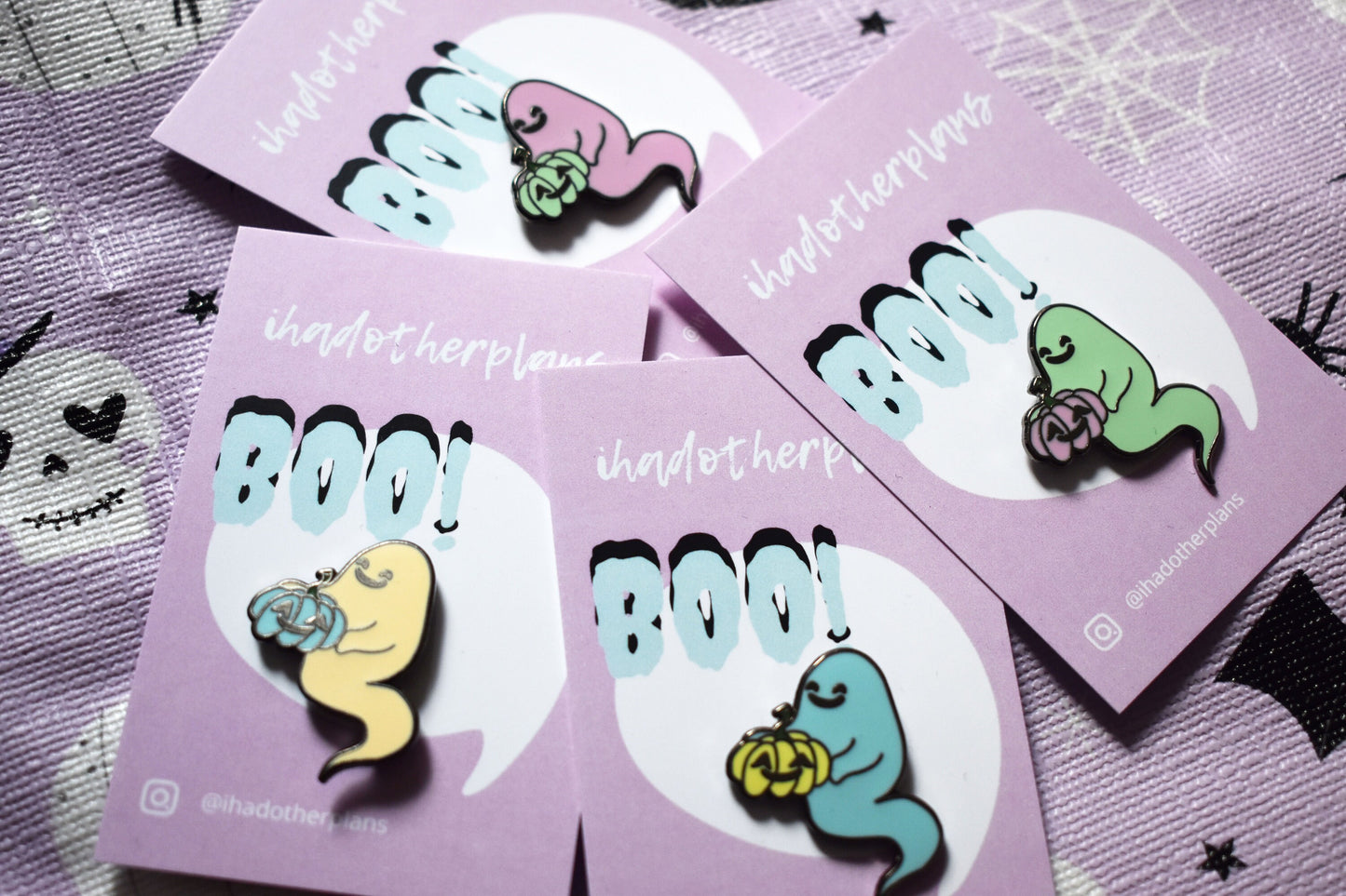 Pastel Ghost with Pumpkin (Happy Weirdos) Hard Enamel Pin, Ltd Ed - Mint Green -ihadotherplans