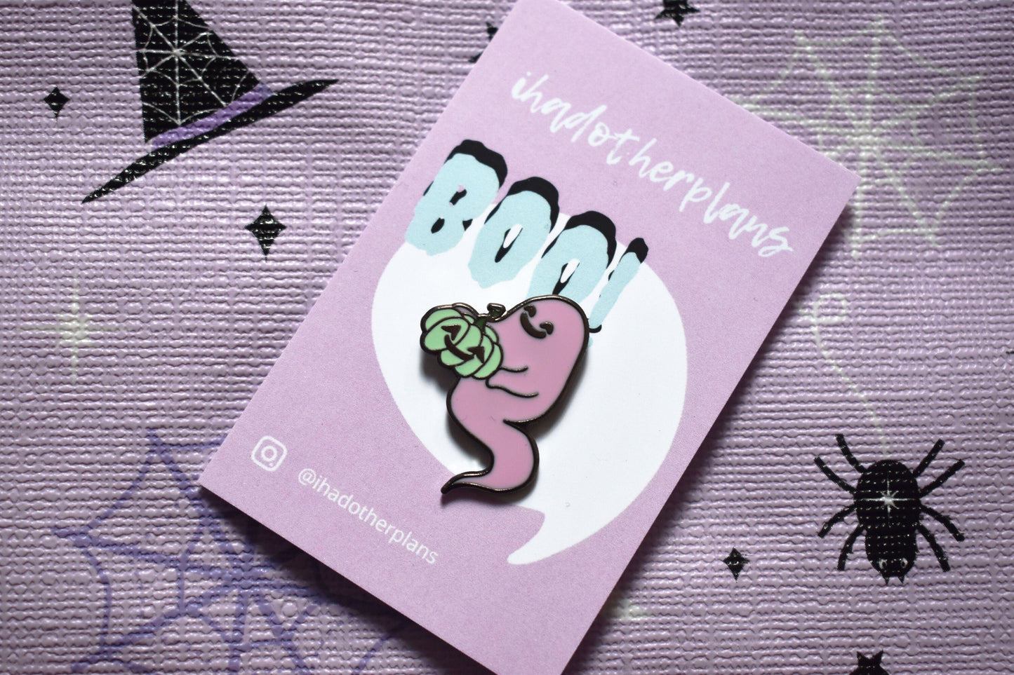 Pastel Ghost with Pumpkin (Happy Weirdos) Hard Enamel Pin, Ltd Ed - Pink -ihadotherplans