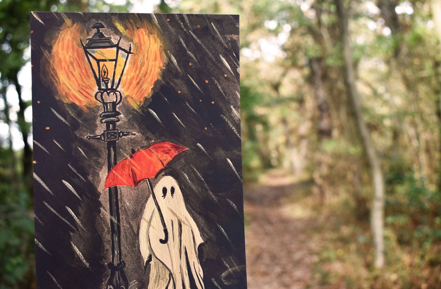 Ghost in The Rain Heavyweight Art Print, A5 “Underneath The Street Lights” -ihadotherplans