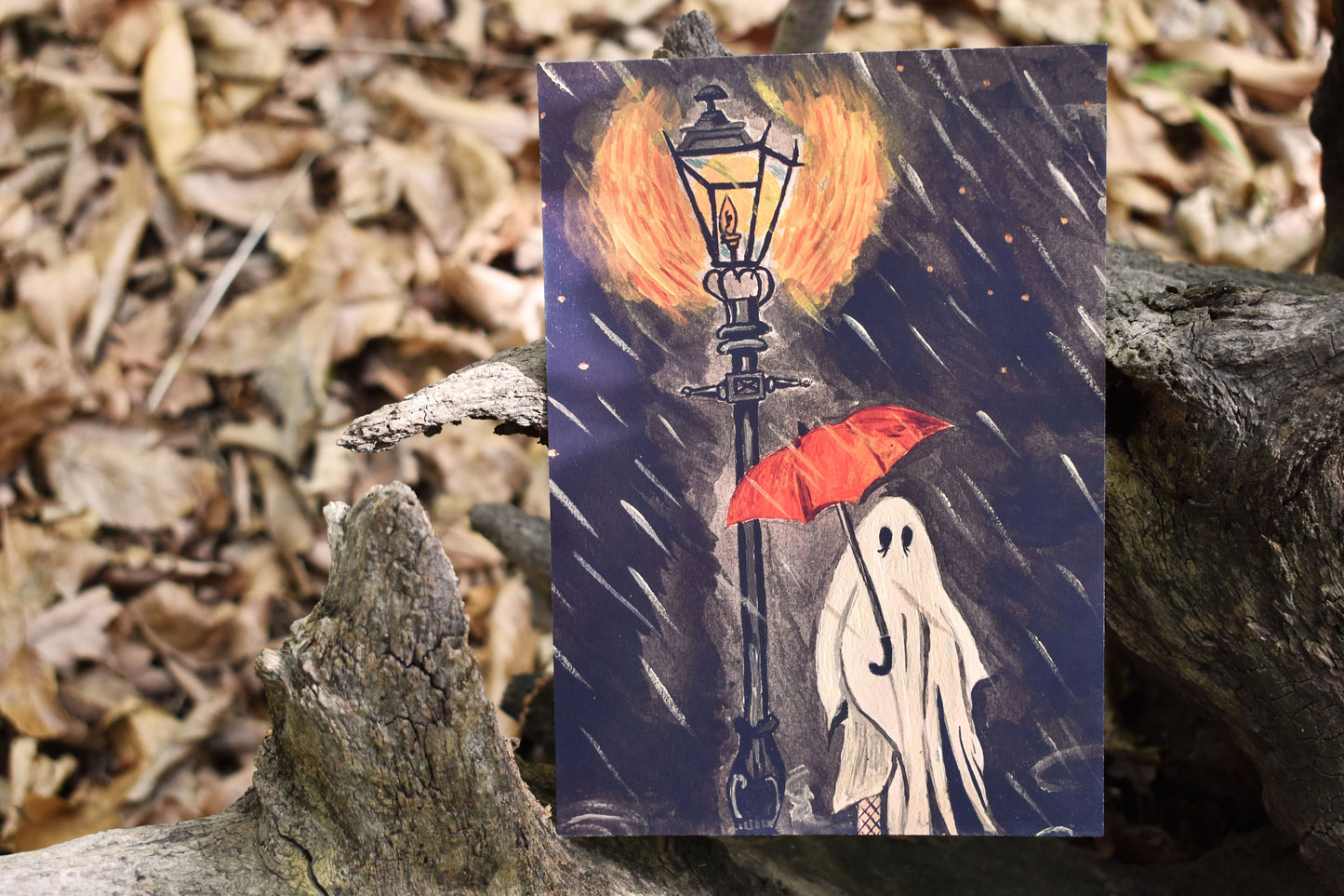 Ghost in The Rain Heavyweight Art Print, A5 “Underneath The Street Lights” -ihadotherplans