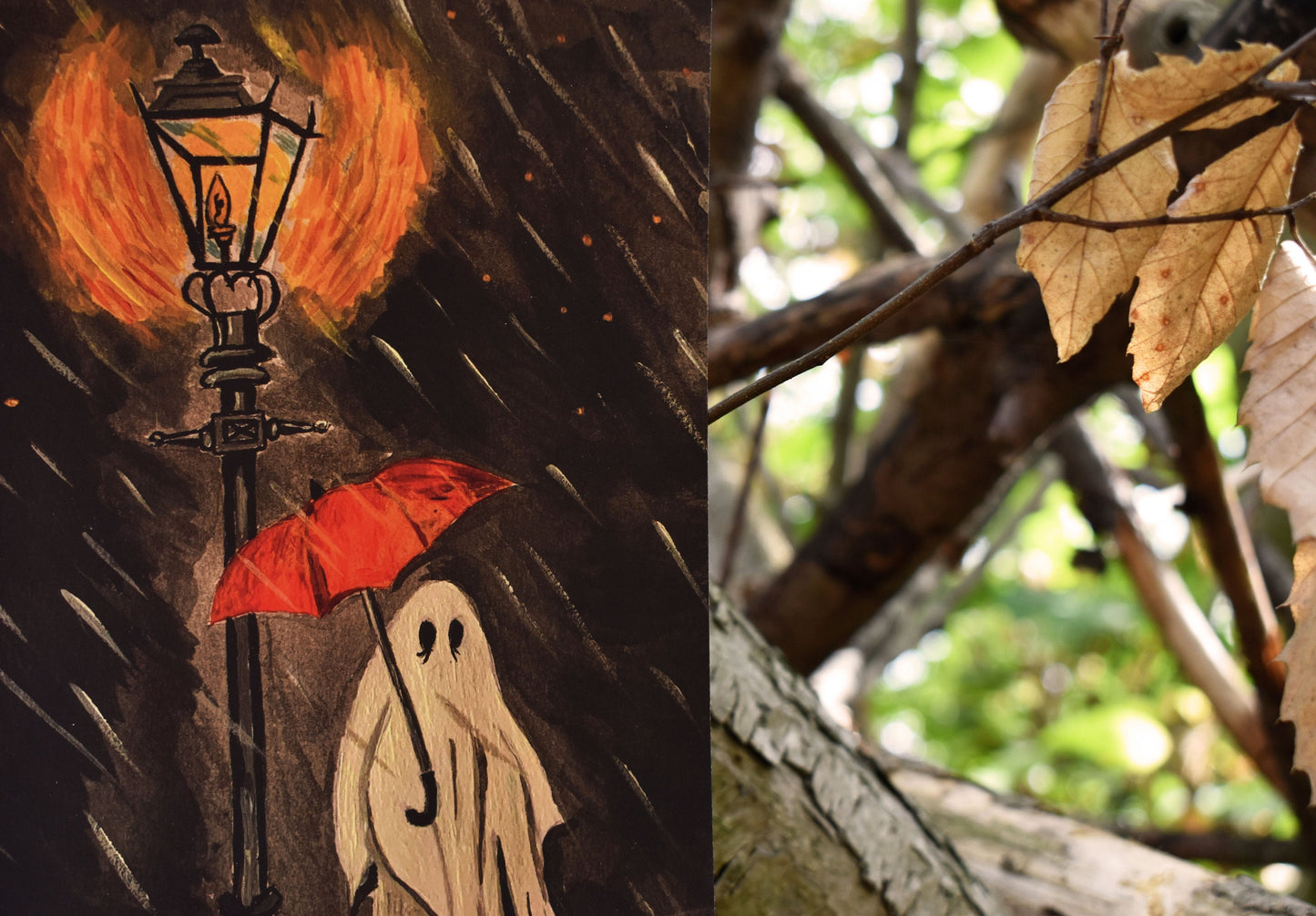 Ghost in The Rain Heavyweight Art Print, A5 “Underneath The Street Lights” -ihadotherplans
