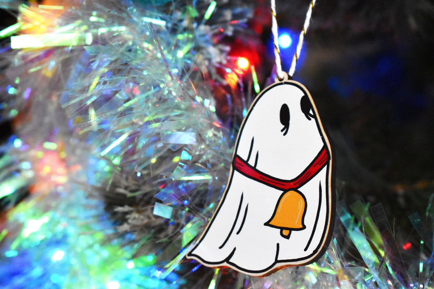 Ghost with Bell Wooden Christmas Tree Hanging Ornament - ihadotherplans