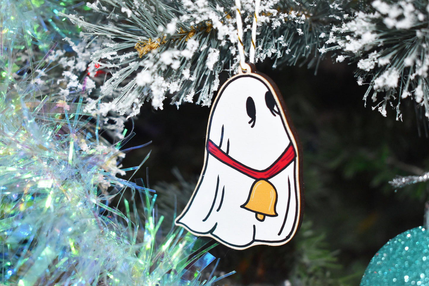 Ghost with Bell Wooden Christmas Tree Hanging Ornament - ihadotherplans