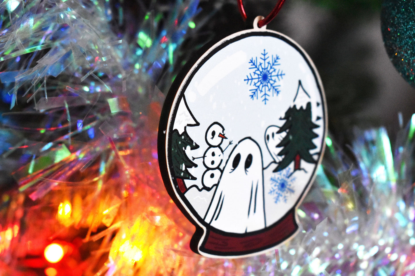 Ghost Snow Globe Wooden Tree Hanging Ornament - ihadotherplans