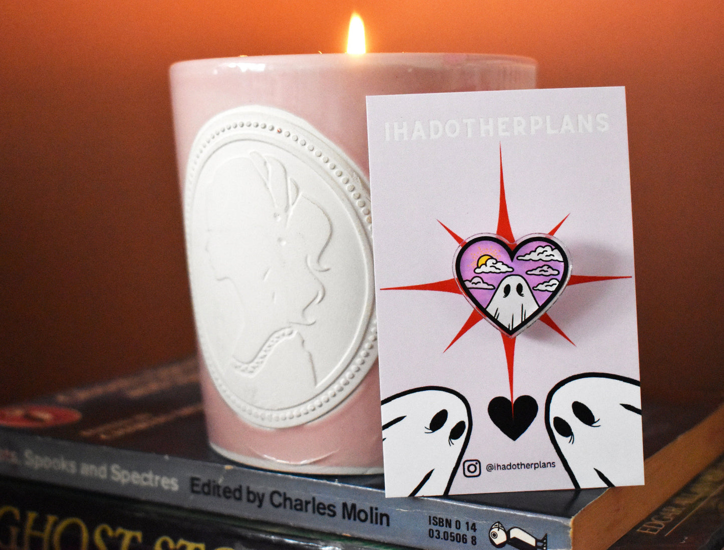 Valloween/Valentines Ghost Heart Acrylic Pin Badge (Day) - ihadotherplans