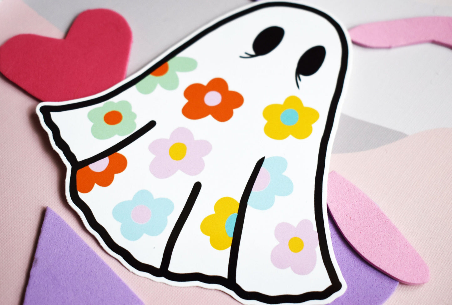 Retro Flower Sheet Ghost Die-Cut Glossy Sticker, 10 x 10cm -ihadotherplans