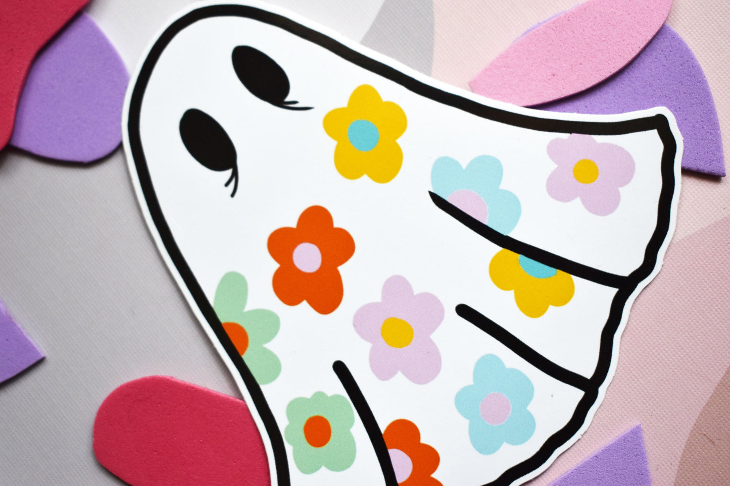 Retro Flower Sheet Ghost Die-Cut Glossy Sticker, 10 x 10cm -ihadotherplans