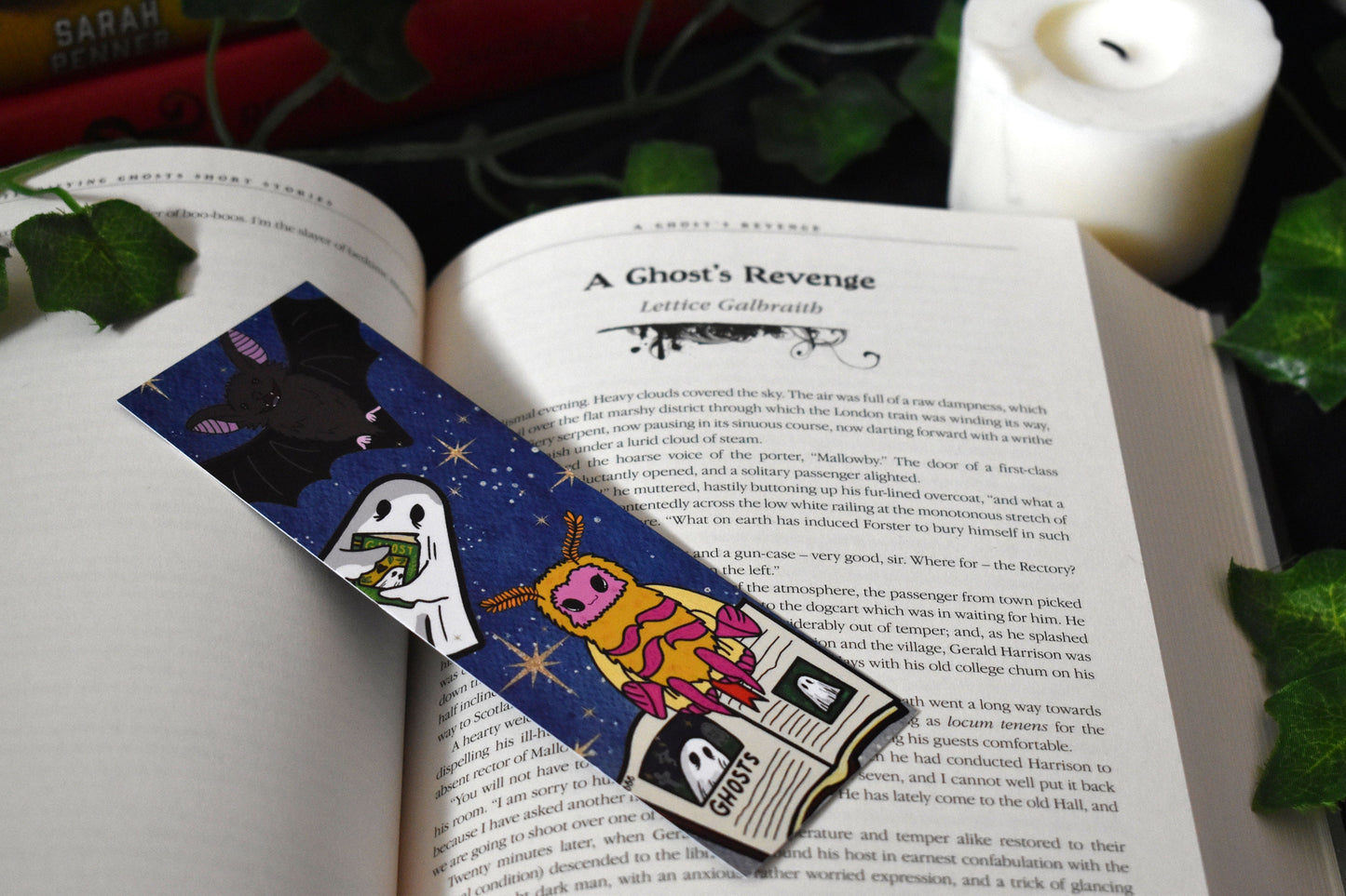 Sheet Ghost, Moth, Bat & Books Bookmark, Blue -ihadotherplans