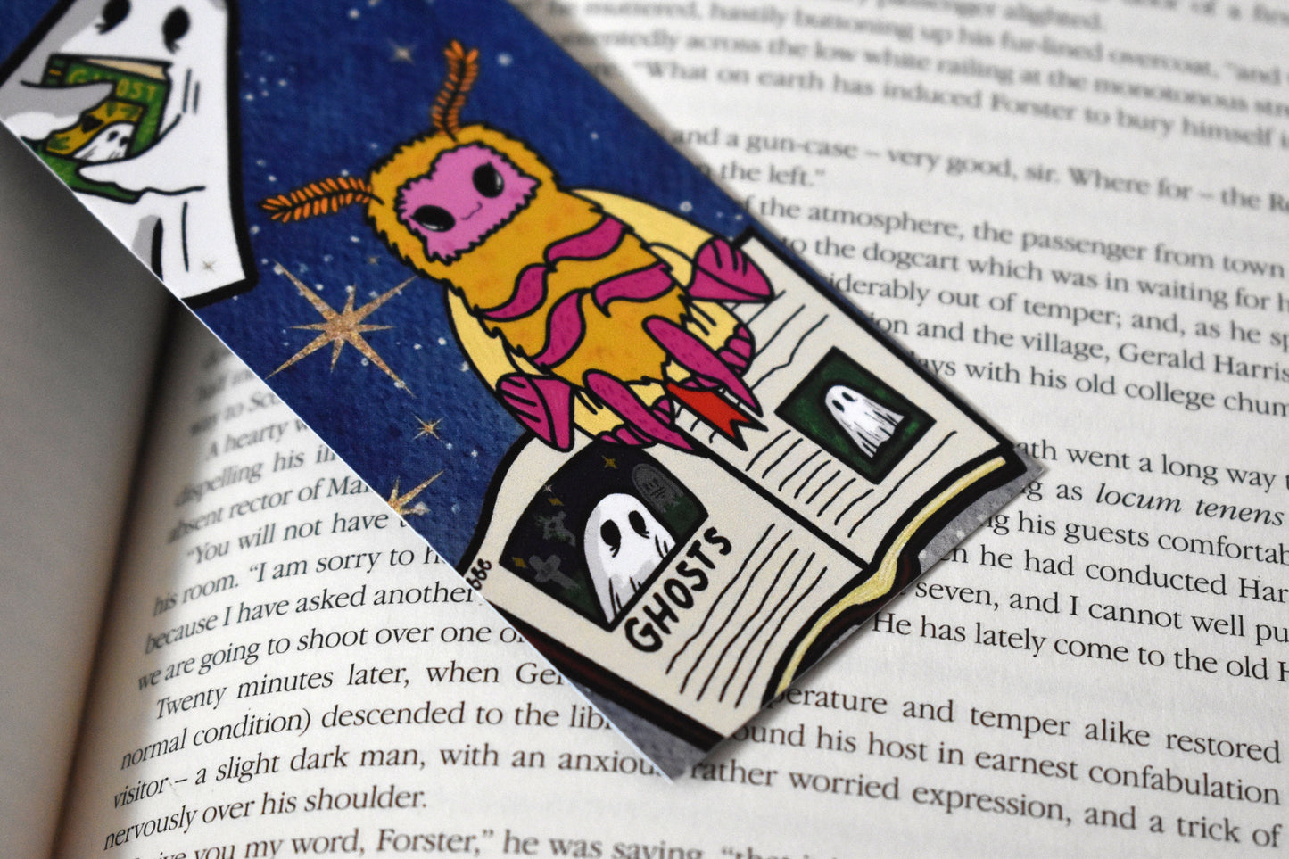 Sheet Ghost, Moth, Bat & Books Bookmark, Blue -ihadotherplans