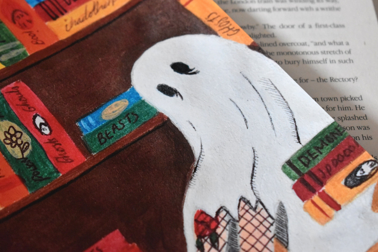 Sheet Ghost In A Library Art Print, 170gsm A5 “The Haunted Library” -ihadotherplans