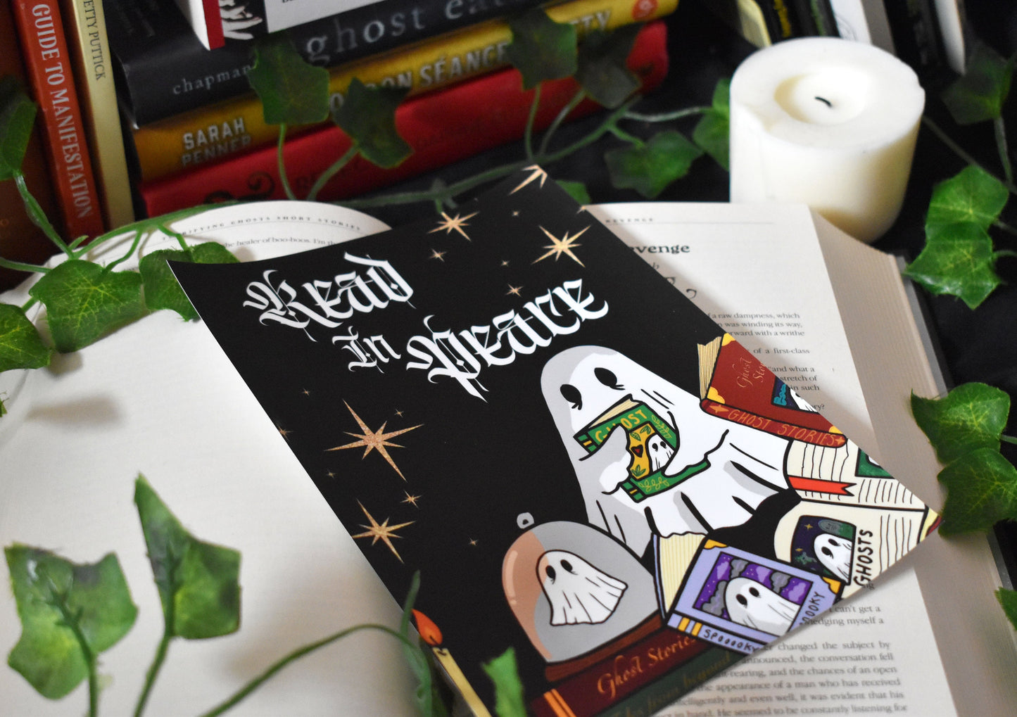 Sheet Ghost & Books Digital Art Print, 170gsm A5 “Read In Peace" -ihadotherplans