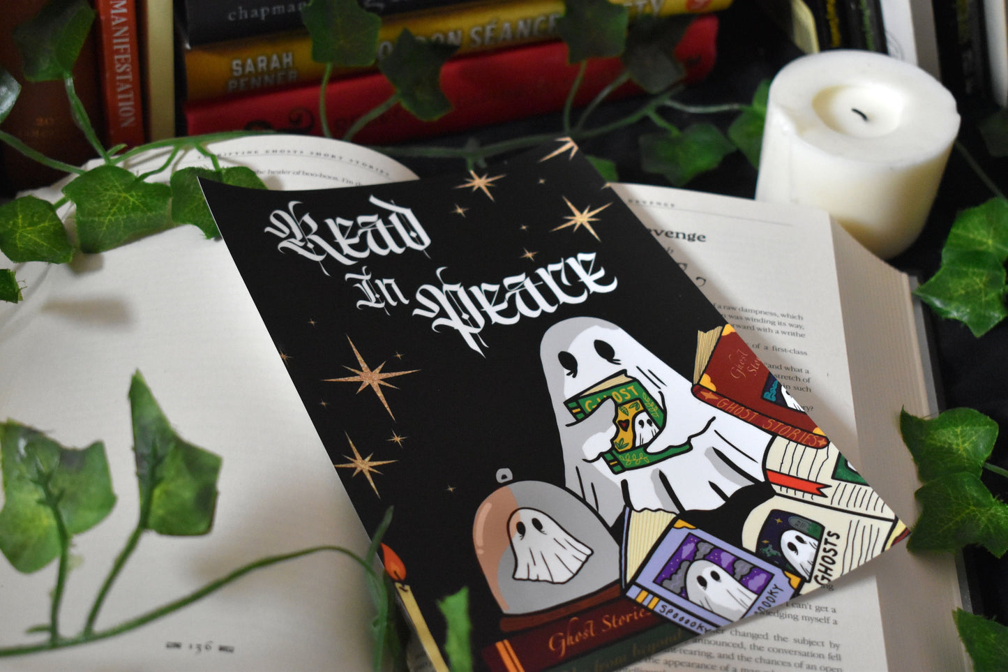 Sheet Ghost & Books Digital Art Print, 170gsm A5 “Read In Peace" -ihadotherplans
