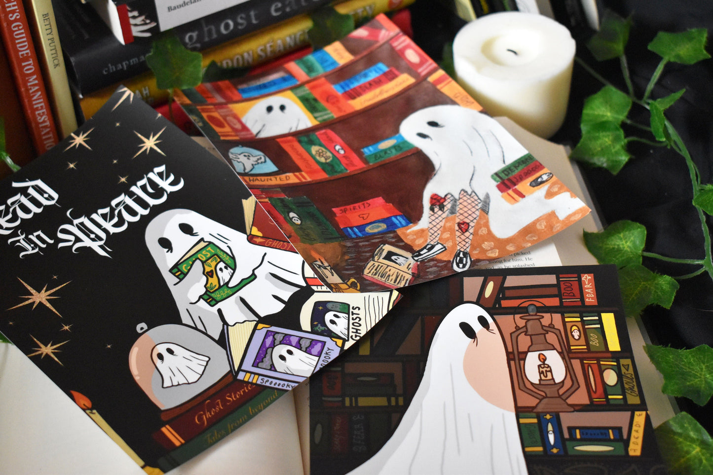Sheet Ghost, Lamp & Books Digital Art Print, 170gsm, 148mm Square, “Ghost Stories" -ihadotherplans