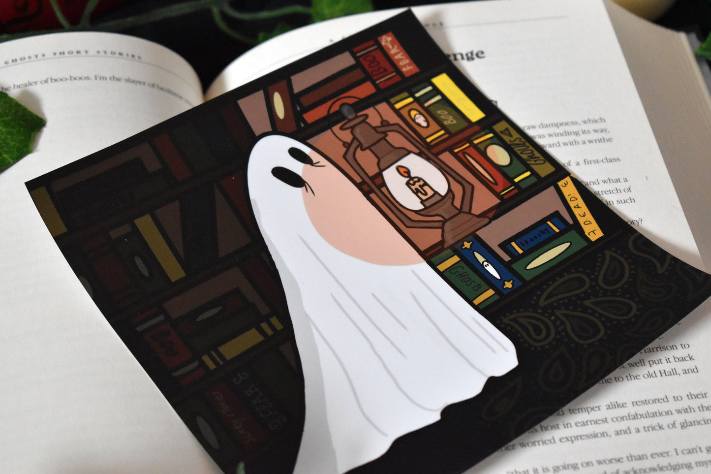 Sheet Ghost, Lamp & Books Digital Art Print, 170gsm, 148mm Square, “Ghost Stories" -ihadotherplans