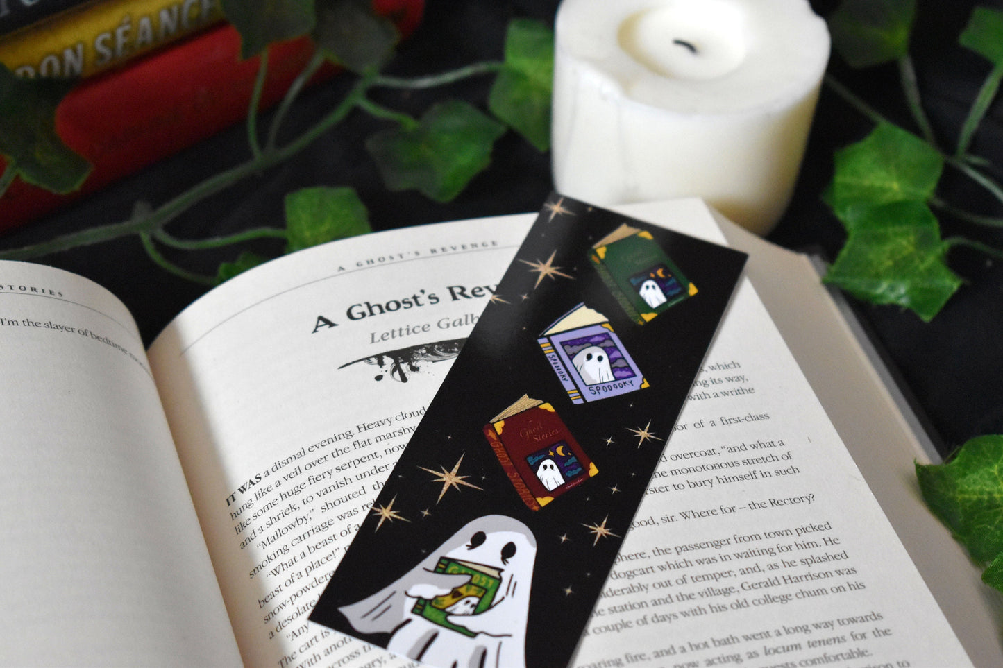 Ghost, Stars & Books Bookmark, Black -ihadotherplans