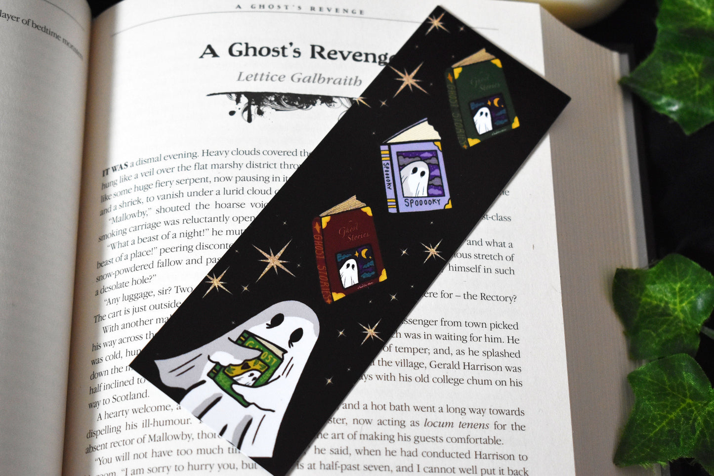 Ghost, Stars & Books Bookmark, Black -ihadotherplans