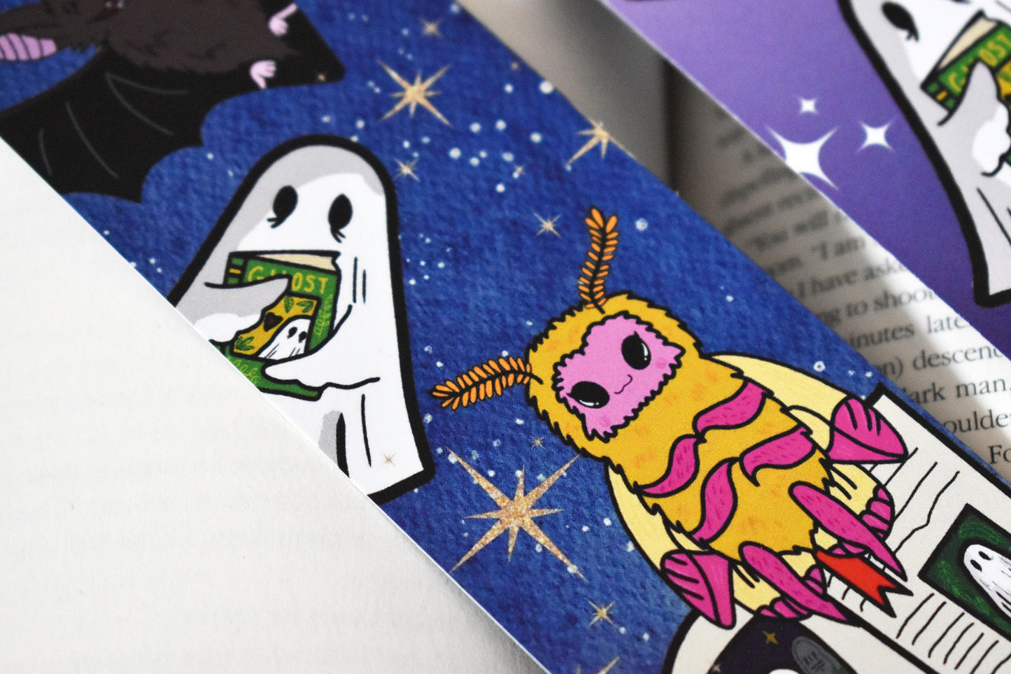 Sheet Ghost, Moth, Bat & Books Bookmark, Blue -ihadotherplans