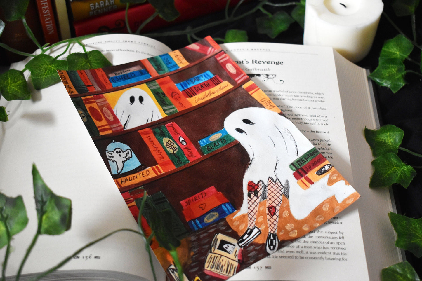 Sheet Ghost In A Library Art Print, 170gsm A5 “The Haunted Library” -ihadotherplans