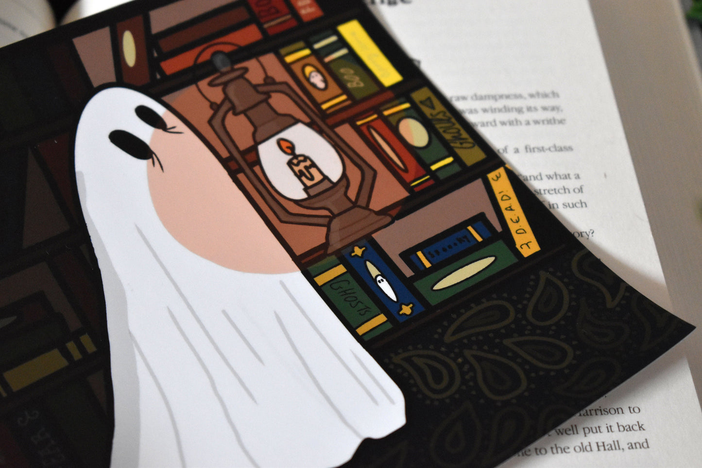 Sheet Ghost, Lamp & Books Digital Art Print, 170gsm, 148mm Square, “Ghost Stories" -ihadotherplans