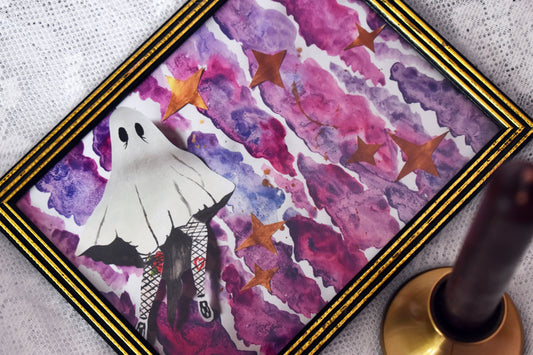 Spooky/Mystical Ghost & Clouds Mixed Media Heavyweight Art Print, A5 “Forever Falling” -ihadotherplans