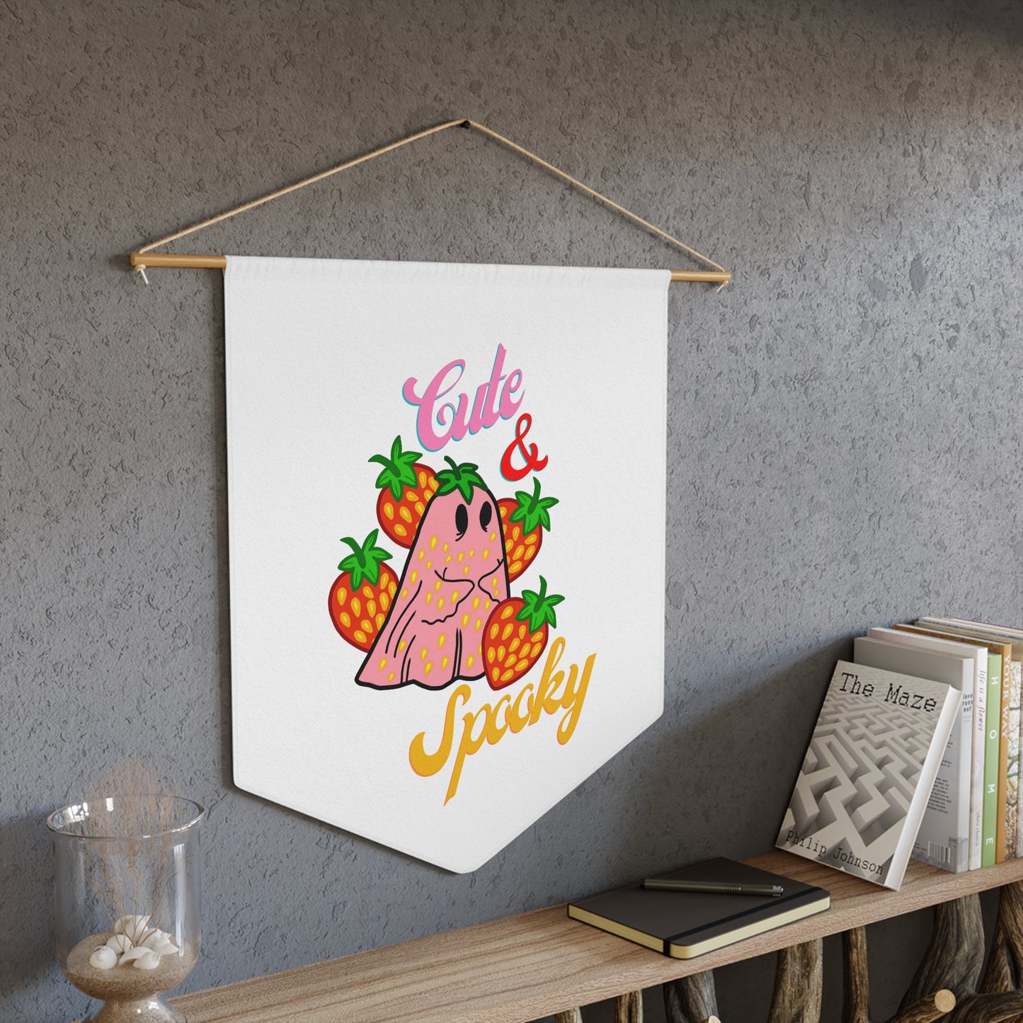 Cute & Spooky Strawberry Ghost Pennant, 45.7cm x 53.3cm - ihadotherplans