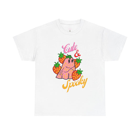Unisex Heavy Cotton Strawberry Cute And Spooky Ghost Tee -ihadotherplans