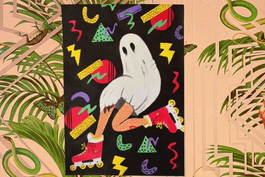 Retro Skates Sheet Ghost Heavyweight Art Print (Unframed), A5 "Yesterday's Ghost" -ihadotherplans