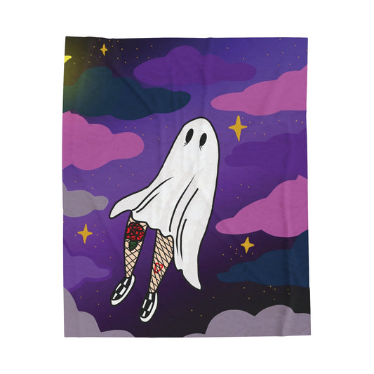 Velveteen Plush Ghost and Clouds Blanket 50 x 60 inches - ihadotherplans