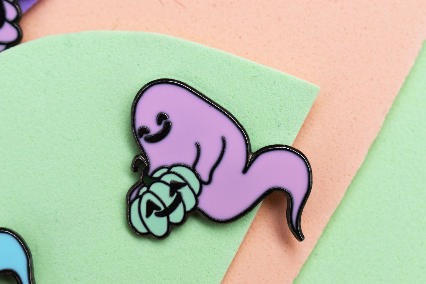 Pastel Ghost with Pumpkin (Happy Weirdos) Hard Enamel Pin, Ltd Ed - Pink -ihadotherplans
