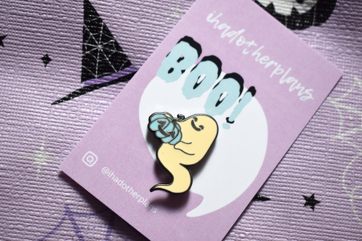 Pastel Ghost with Pumpkin (Happy Weirdos) Hard Enamel Pin, Ltd Ed - Peach -ihadotherplans