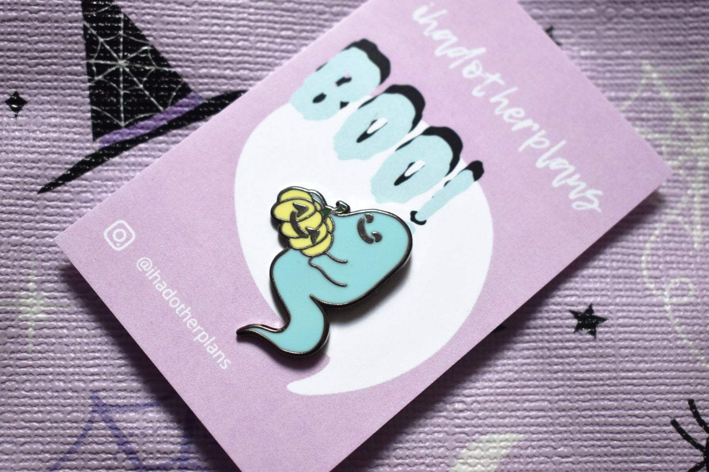 Pastel Ghost with Pumpkin (Happy Weirdos) Hard Enamel Pin, Ltd Ed - Pale Blue -ihadotherplans
