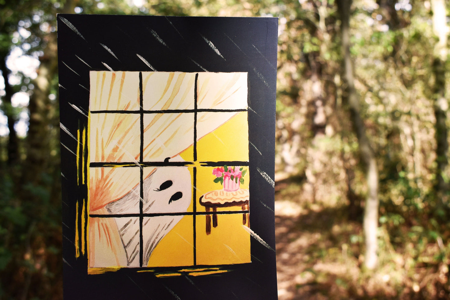 Ghost Looking Out of The Window Heavyweight Art Print, A5 “Looking Out” -ihadotherplans