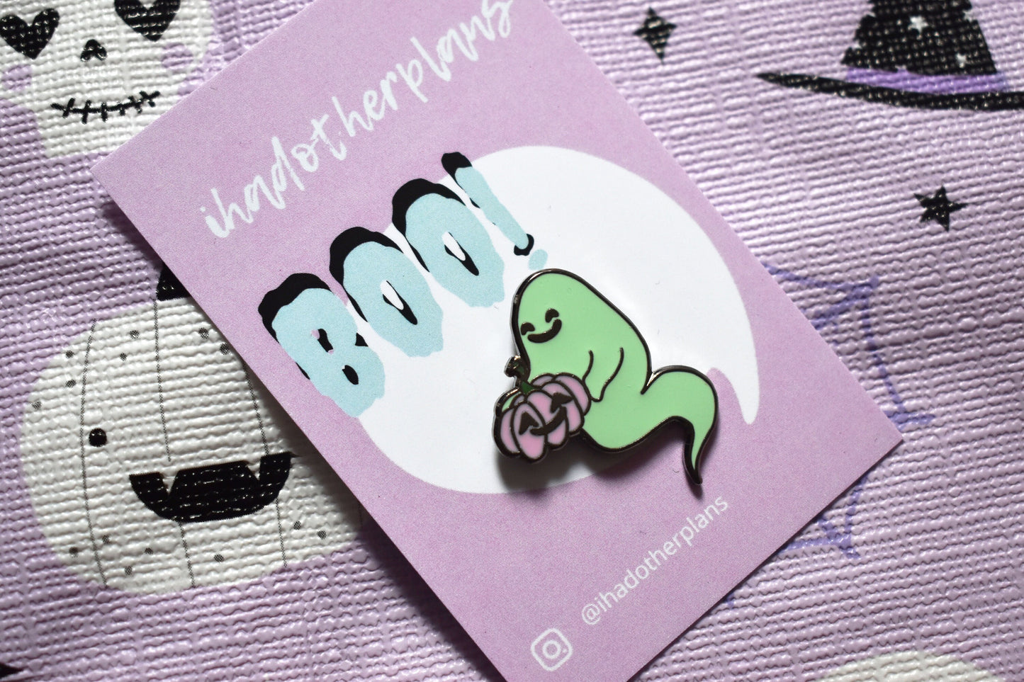 Pastel Ghost with Pumpkin (Happy Weirdos) Hard Enamel Pin, Ltd Ed - Mint Green -ihadotherplans