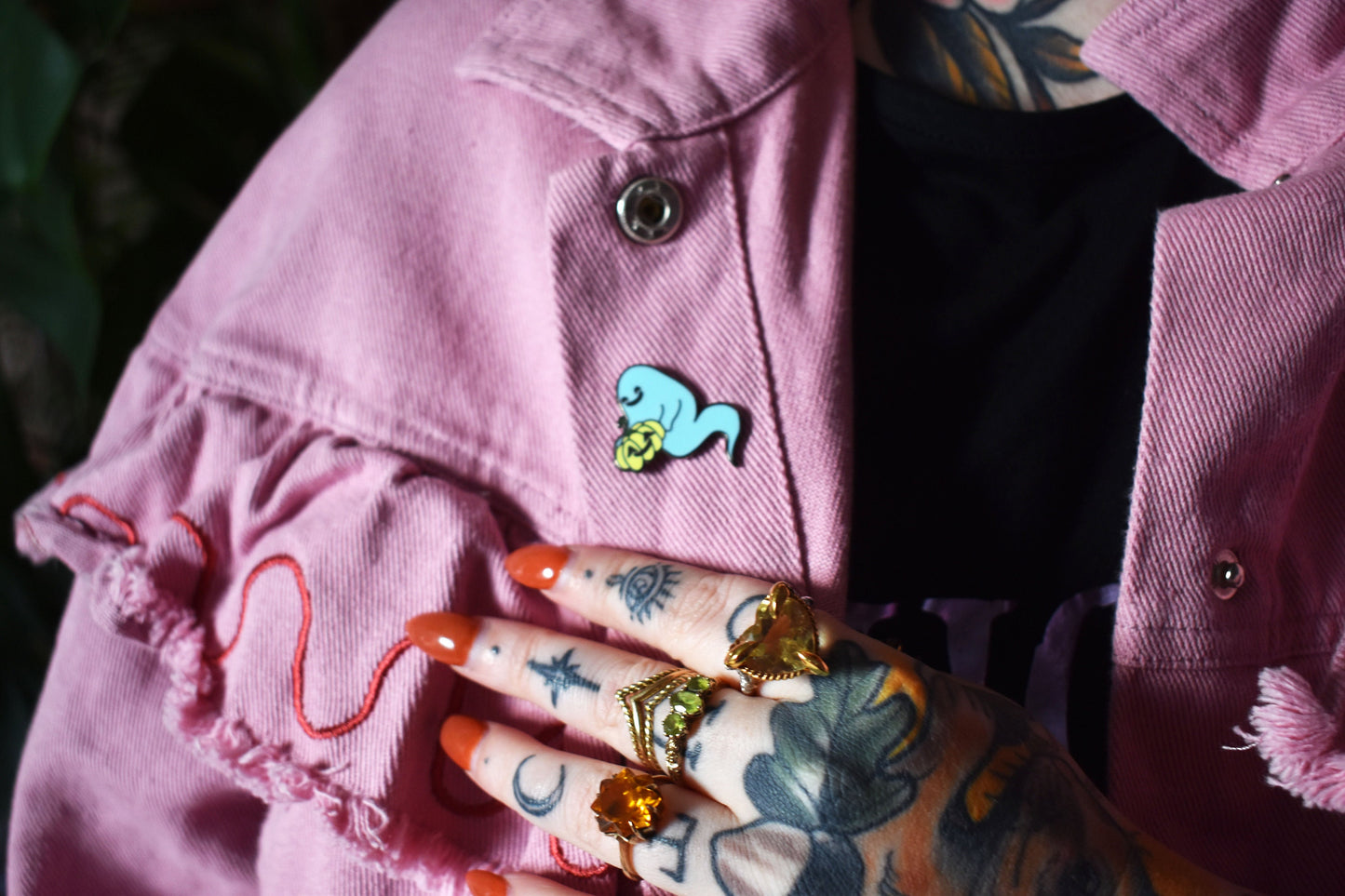 Pastel Ghost with Pumpkin (Happy Weirdos) Hard Enamel Pin, Ltd Ed - Pale Blue -ihadotherplans