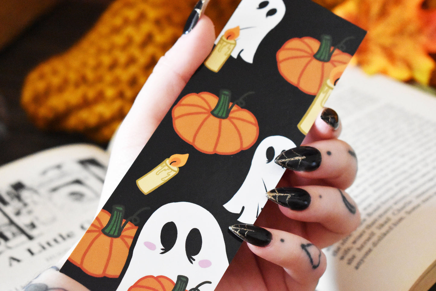 Spooky Ghost, Candles & Pumpkins Bookmark -ihadotherplans