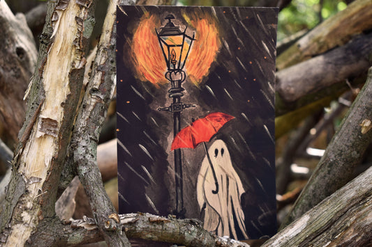 Ghost in The Rain Heavyweight Art Print, A5 “Underneath The Street Lights” -ihadotherplans