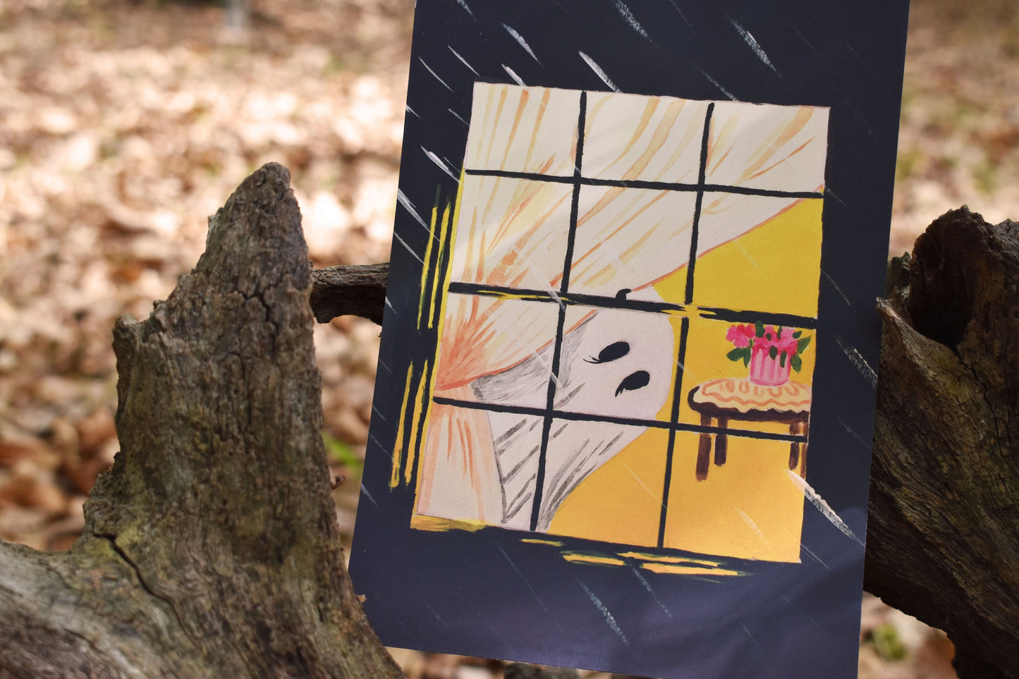 Ghost Looking Out of The Window Heavyweight Art Print, A5 “Looking Out” -ihadotherplans